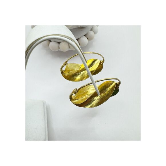 Fulani Twisted Basket Gold Plated Hoop Earrings Chunky West Africa Modernist - Picture 12 of 14